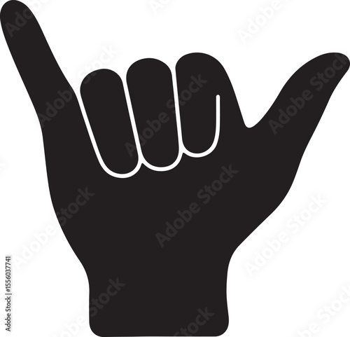 The silhouette of a hand with the thumb and pinky extended and the other fingers curled, held like a phone vector silhouette art on white background