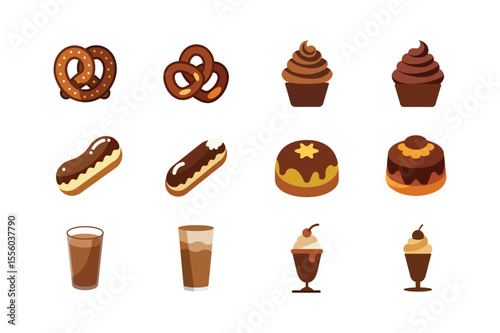 Bold fast food graphics featuring popular snacks Color Vector illustration