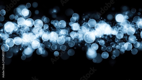 Luminous Blue Bokeh Background with Soft Glowing Circles on Dark Space for Elegant Design and Artistic Presentation