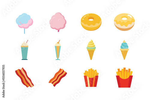 Essential fast food objects for creative projects Color Vector illustration