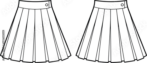  Women's Pleated Mini Skirt Flat Sketch: Classic A-Line Silhouette with Side Button Closure, Versatile Apparel Design Template
