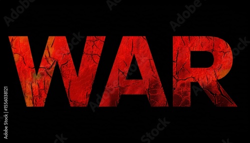 grunge red cracked war typography on black background with distressed texture and halftone shading for poster, protest art, album cover or editorial design use

