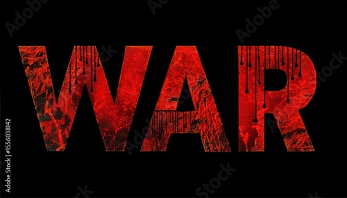 grunge red cracked war typography on black background with distressed texture and halftone shading for poster, protest art, album cover or editorial design use

