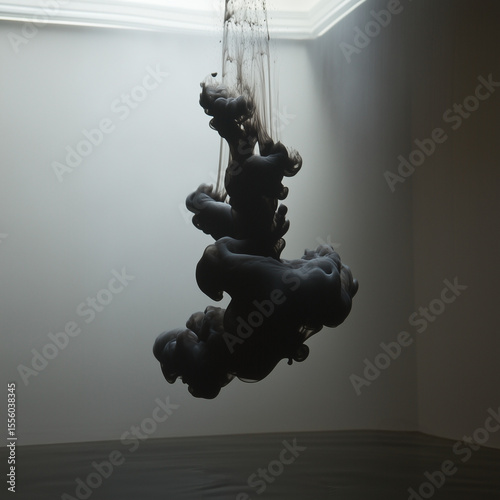 Abstract Dark Background with Black Ink in Water and Space for Text