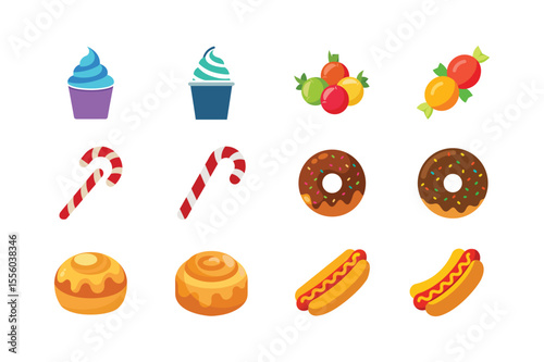 Assorted fast food elements with mouthwatering appeal Color Vector illustration