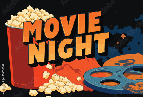 Vector illustration of a vintage popcorn box, perfect for movie nights, cinema snacks, theater design, and retro food concepts. Ideal for fast food, entertainment, and sweet snack promotions.


