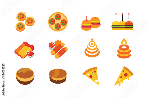 Fast food combo meal elements for creative designs Color Vector illustration
