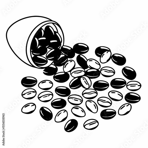 Spilled Coffee Beans A Black and White Illustration