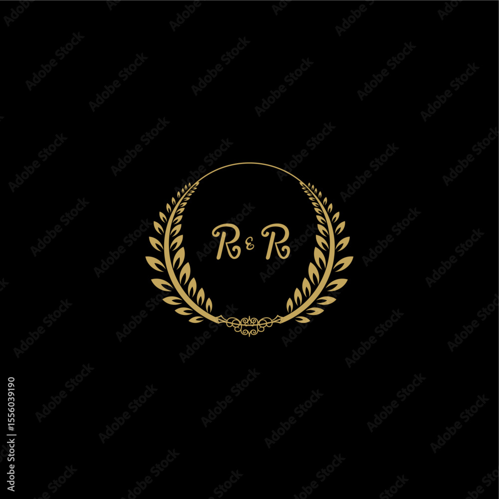 Fototapeta premium RR beautiful feminine and elegant wedding monogram initial logo with circle floral gold