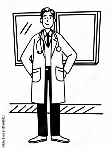 Confident Doctor in White Coat, Medical Professional Illustration