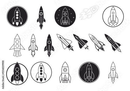 Rocket Icon Set – Minimal Vector Spacecraft Designs for Tech and Startup Themes