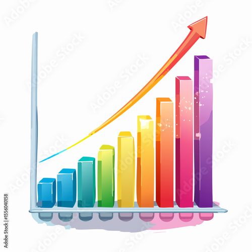 Grafico vettoriale neon con barre colorate e linea crescente