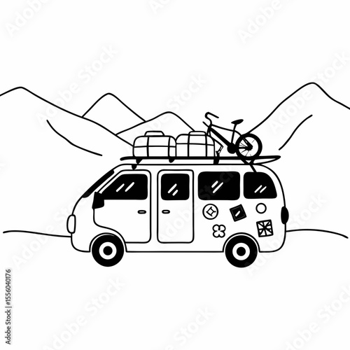 Minimalist Road Trip Van Line Art Icon