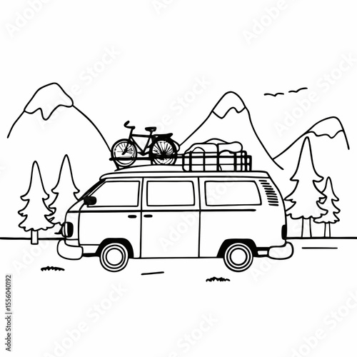 Minimalist Road Trip Van Line Art Icon