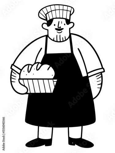 Happy Baker Holding Freshly Baked Bread A Delightful Illustration
