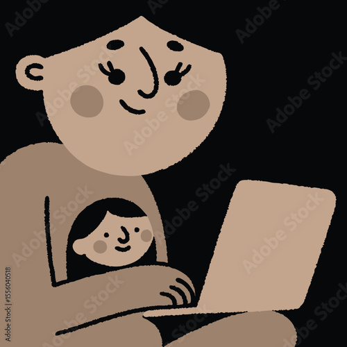 mom with baby holding laptop