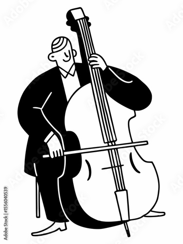 Double Bass Player A Black and White Illustration