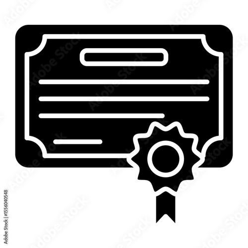 Paper with ribbon, solid design of degree icon