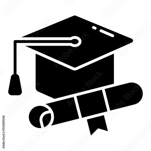 Paper with ribbon, solid design of degree icon