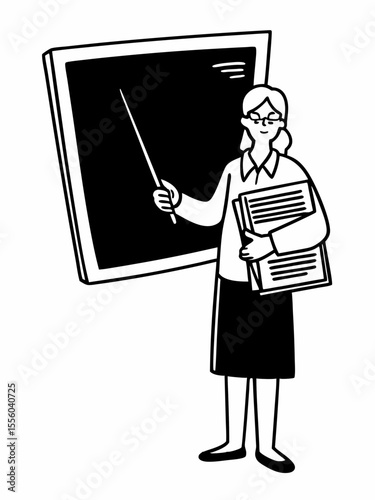 Educator Teaching in Classroom Black and White Illustration