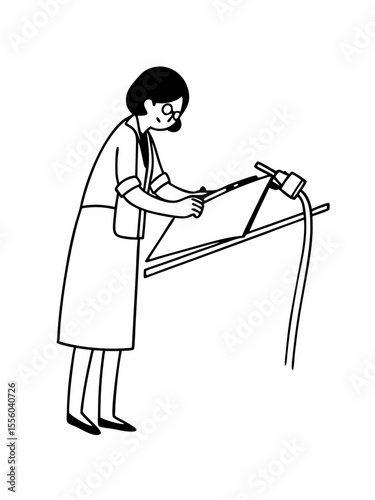 Architect Woman Drawing Blueprint at Drafting Table