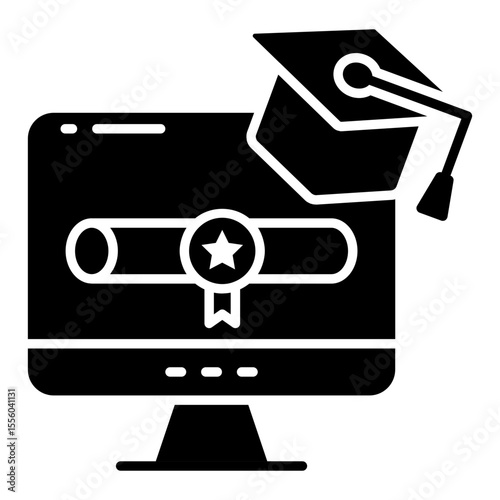 Paper with ribbon, solid design of degree icon
