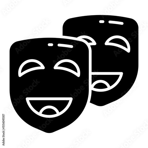 Happy and sad face mask, theater masks icon