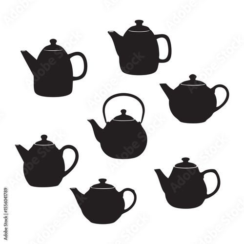 Silhouette set of teapot on white background