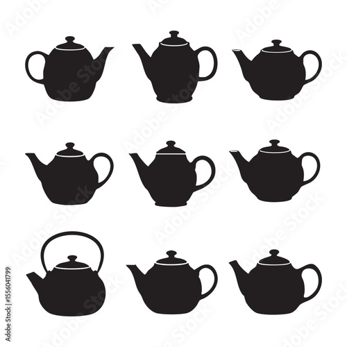 Silhouette set of teapot on white background