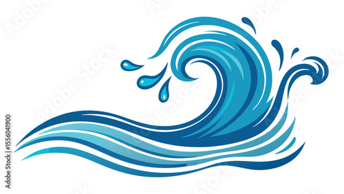 Line Art Vector Illustration of Splashing Water Waves on White Background – Minimal Clean Design