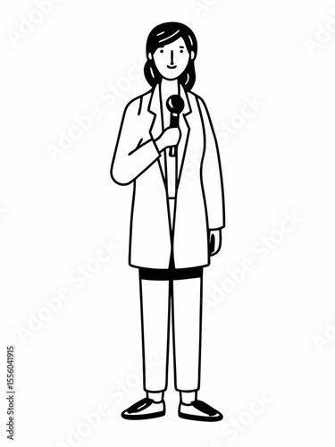 Woman Holding Microphone, Journalist, Interviewer, News Reporter Illustration