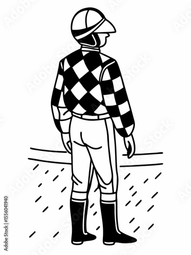 Jockey in Checkered Jacket Equestrian Sport Illustration