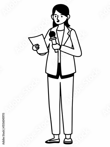 Woman News Reporter Broadcasting Live, Presenting News, Journalism Illustration