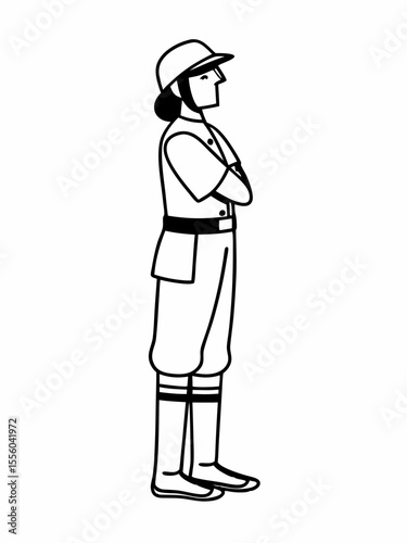 Profile View Illustration of a Female Soldier in Uniform