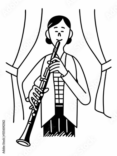 Clarinet Player Line Art Illustration of a Musician Performing