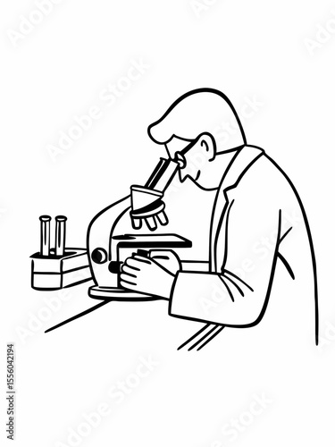 Scientist Using Microscope in Laboratory Scientific Research Illustration