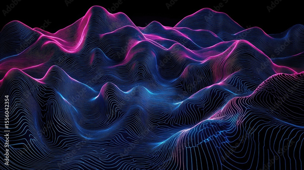 Fototapeta premium Abstract landscape of glowing lines.