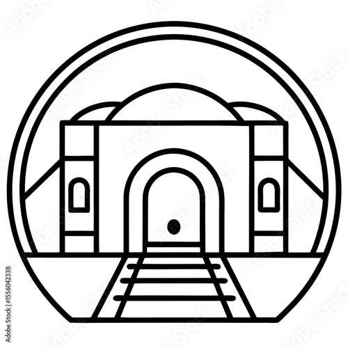Minimalist Train Tunnel Line Art Icon