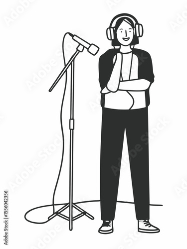 Person with Headphones Ready to Record a Podcast or Sing