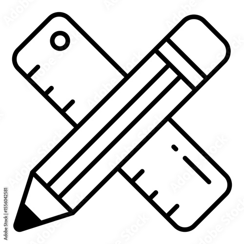 Pencil with scale, icon of stationery