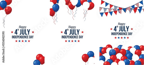 Three independence day themed posters with balloons and bunting decorations on a white background