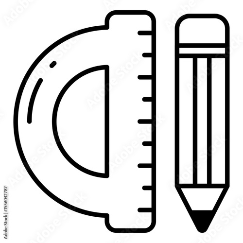 Pencil with scale, icon of stationery