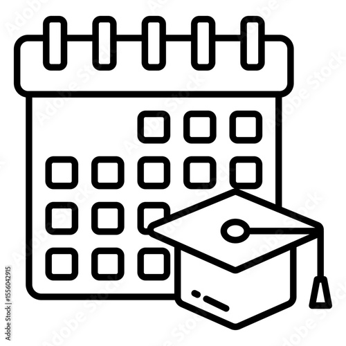 Calendar with mortarboard, icon of study schedule