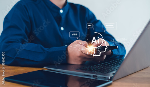 Ai technology, Businessman show technology smart robot AI, artificial intelligence deep learning, Technology smart robot AI agents.