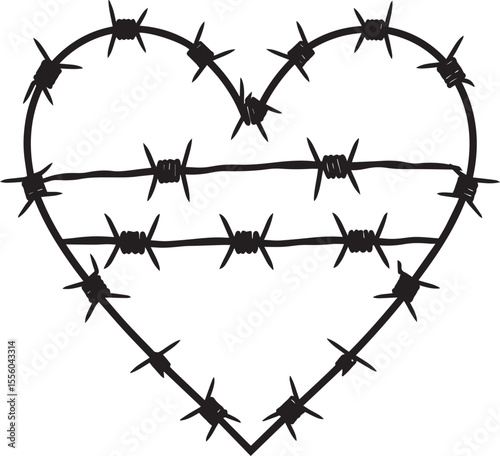 Black Barbed Heart Silhouette Vector – Dark Love Concept Art Illustration