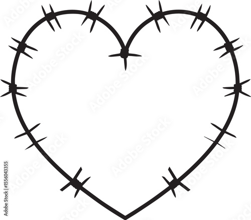Black Barbed Heart Silhouette Vector – Dark Love Concept Art Illustration