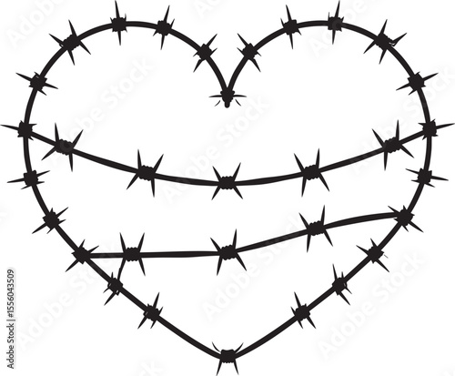 Black Barbed Heart Silhouette Vector – Dark Love Concept Art Illustration