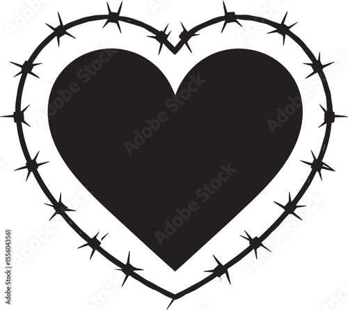Black Barbed Heart Silhouette Vector – Dark Love Concept Art Illustration