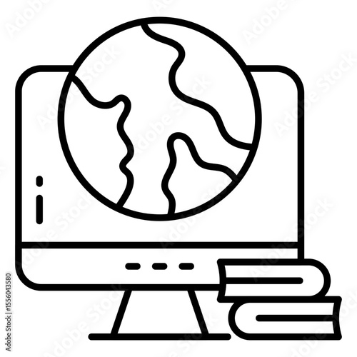 Globe with book, line design icon of global education
