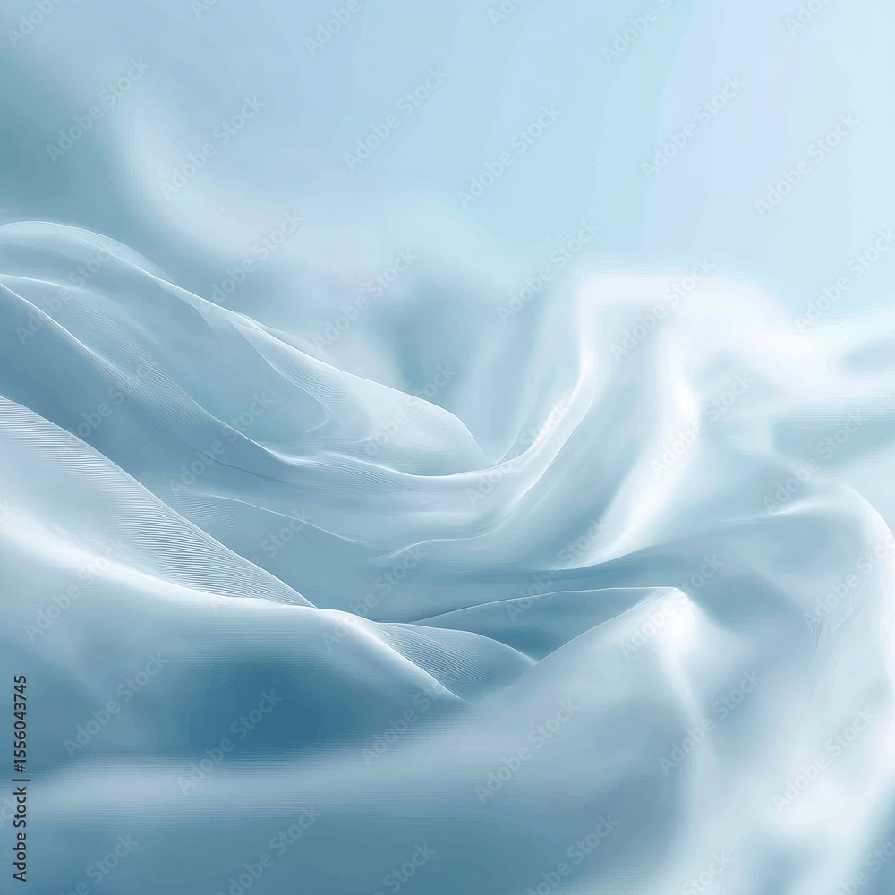 Obraz premium Soft, pale blue fabric draped in gentle waves, showcasing its sheer, translucent texture and subtle light reflections